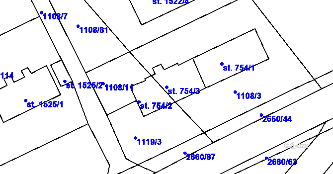 Parcela st. 754/3 v KÚ Horažďovice, Katastrální mapa