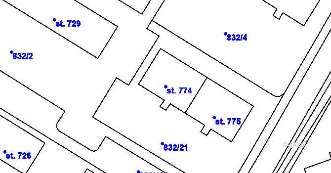 Parcela st. 774 v KÚ Horažďovice, Katastrální mapa