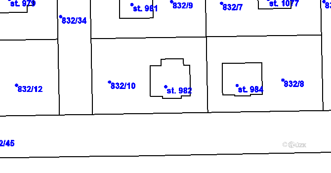 Parcela st. 982 v KÚ Horažďovice, Katastrální mapa