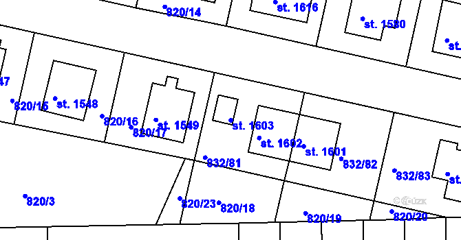 Parcela st. 1603 v KÚ Horažďovice, Katastrální mapa