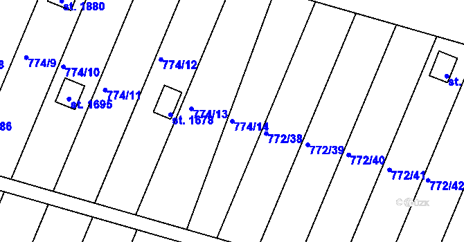 Parcela st. 774/14 v KÚ Horažďovice, Katastrální mapa