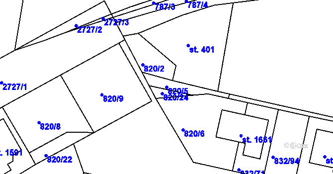 Parcela st. 820/5 v KÚ Horažďovice, Katastrální mapa