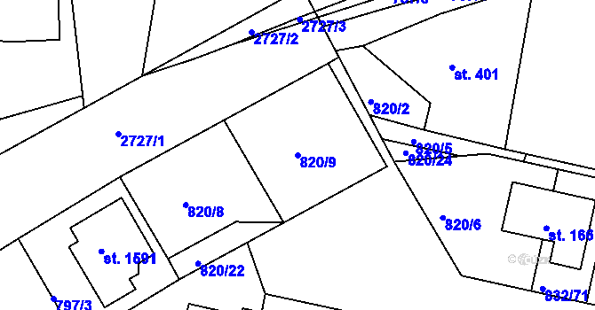 Parcela st. 820/9 v KÚ Horažďovice, Katastrální mapa