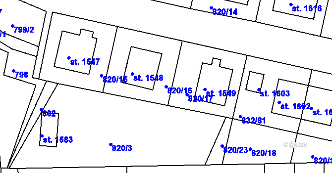 Parcela st. 820/16 v KÚ Horažďovice, Katastrální mapa
