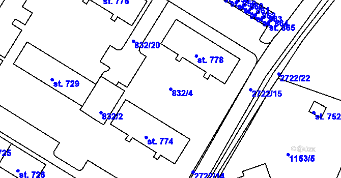 Parcela st. 832/4 v KÚ Horažďovice, Katastrální mapa