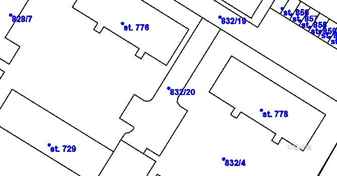 Parcela st. 832/20 v KÚ Horažďovice, Katastrální mapa