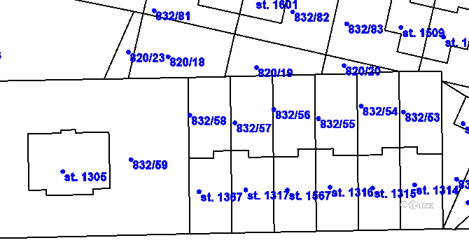 Parcela st. 832/57 v KÚ Horažďovice, Katastrální mapa