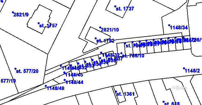 Parcela st. 1148/32 v KÚ Horažďovice, Katastrální mapa