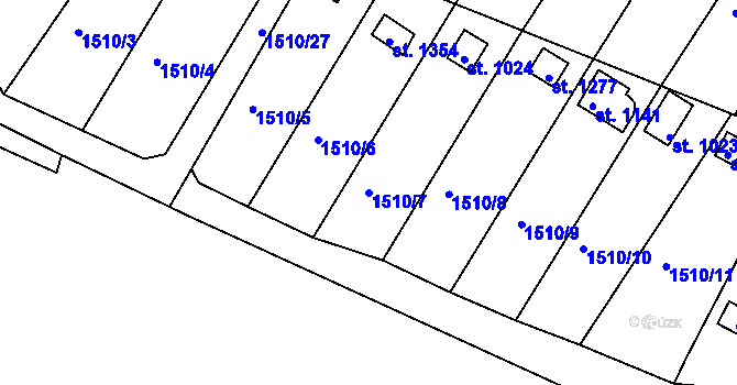 Parcela st. 1510/7 v KÚ Horažďovice, Katastrální mapa