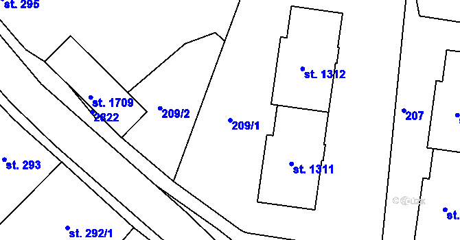 Parcela st. 209/1 v KÚ Horažďovice, Katastrální mapa