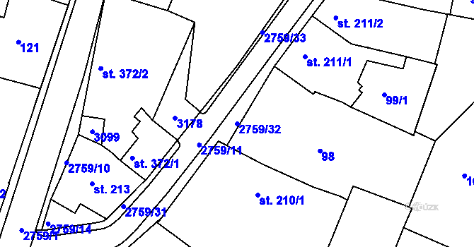Parcela st. 2759/32 v KÚ Horažďovice, Katastrální mapa