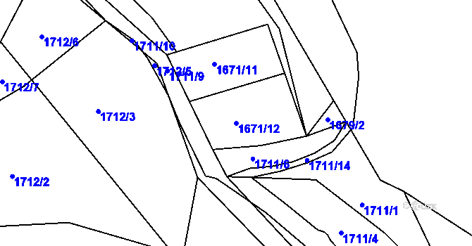 Parcela st. 1671/12 v KÚ Horažďovice, Katastrální mapa