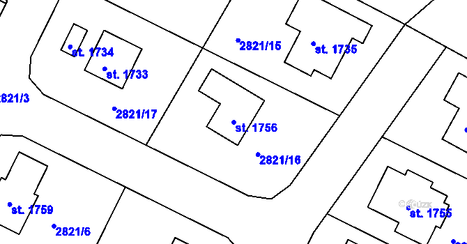 Parcela st. 1756 v KÚ Horažďovice, Katastrální mapa