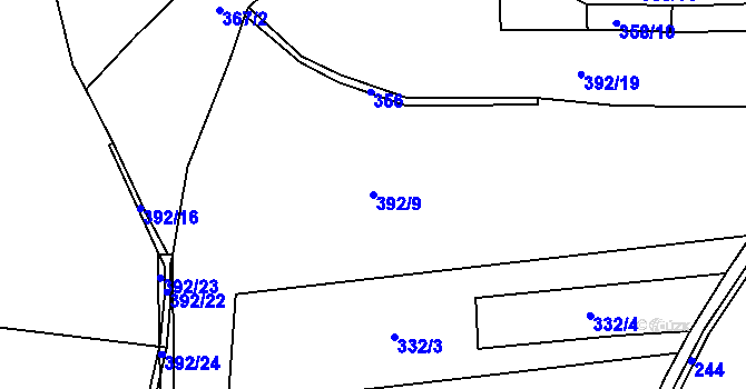 Parcela st. 392/9 v KÚ Horažďovice, Katastrální mapa