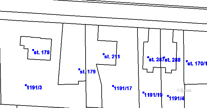 Parcela st. 211 v KÚ Zářečí u Horažďovic, Katastrální mapa