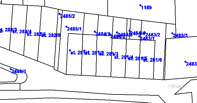 Parcela st. 281/3 v KÚ Zářečí u Horažďovic, Katastrální mapa