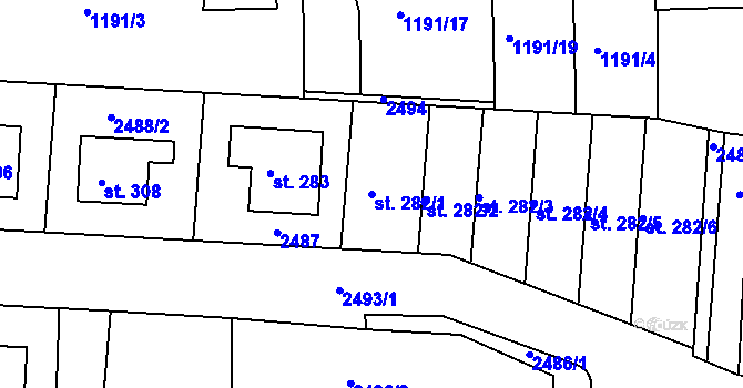 Parcela st. 282/1 v KÚ Zářečí u Horažďovic, Katastrální mapa