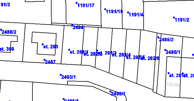 Parcela st. 282/3 v KÚ Zářečí u Horažďovic, Katastrální mapa