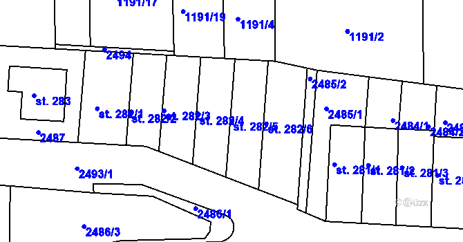 Parcela st. 282/5 v KÚ Zářečí u Horažďovic, Katastrální mapa