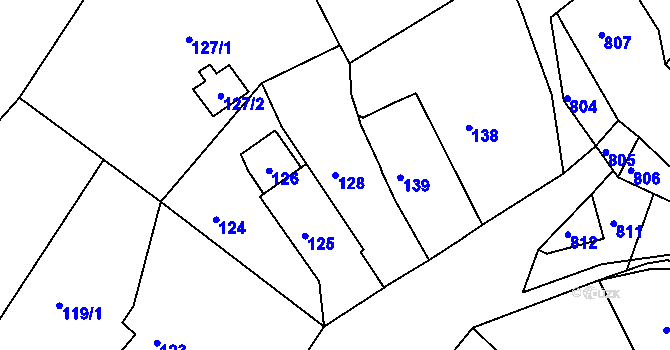 Parcela st. 128 v KÚ Horčápsko, Katastrální mapa