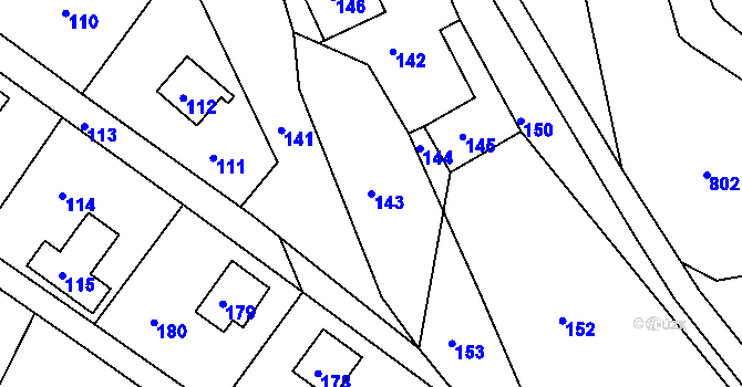 Parcela st. 143 v KÚ Horčápsko, Katastrální mapa