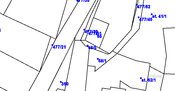 Parcela st. 58/5 v KÚ Hlína, Katastrální mapa