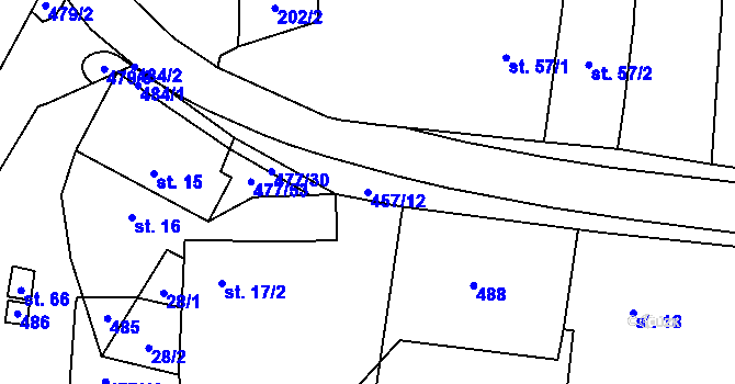 Parcela st. 457/12 v KÚ Hlína, Katastrální mapa