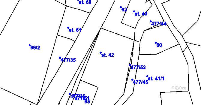Parcela st. 42 v KÚ Hlína, Katastrální mapa