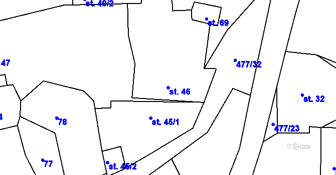 Parcela st. 46 v KÚ Hlína, Katastrální mapa
