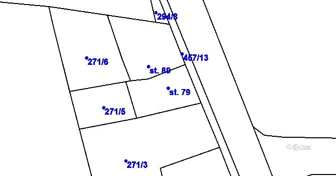 Parcela st. 79 v KÚ Hlína, Katastrální mapa