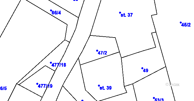 Parcela st. 47/2 v KÚ Hlína, Katastrální mapa
