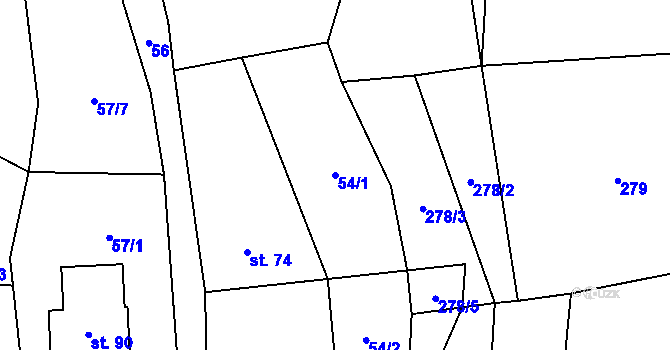 Parcela st. 54/1 v KÚ Hlína, Katastrální mapa