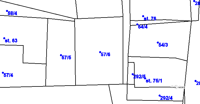 Parcela st. 57/6 v KÚ Hlína, Katastrální mapa