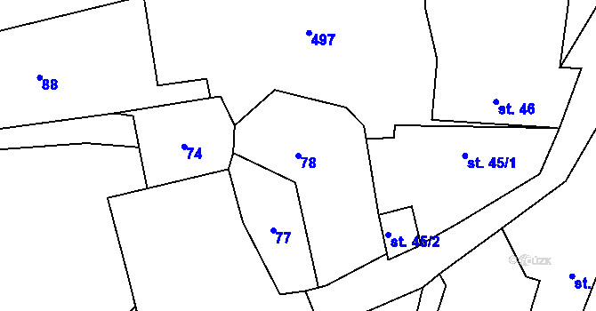 Parcela st. 78 v KÚ Hlína, Katastrální mapa