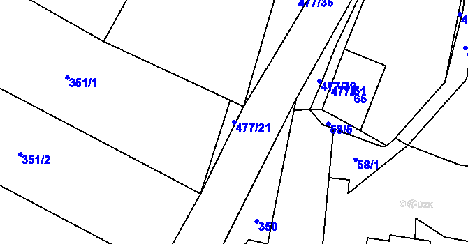 Parcela st. 477/21 v KÚ Hlína, Katastrální mapa