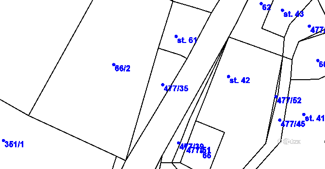 Parcela st. 477/35 v KÚ Hlína, Katastrální mapa