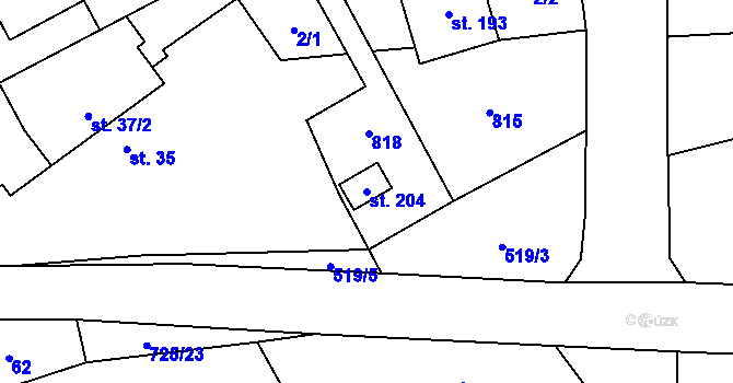 Parcela st. 204 v KÚ Horka u Chrudimi, Katastrální mapa