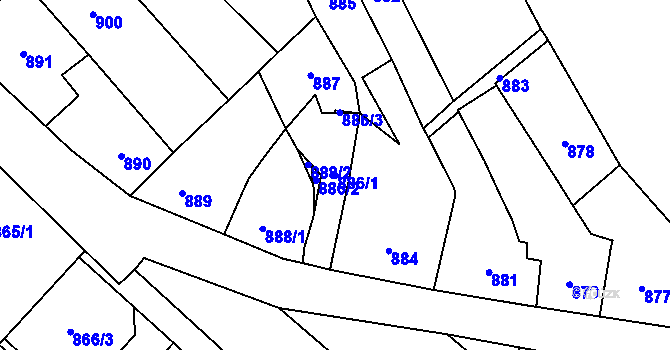 Parcela st. 886/1 v KÚ Horka nad Moravou, Katastrální mapa