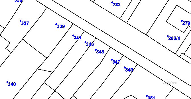 Parcela st. 345 v KÚ Horka nad Moravou, Katastrální mapa