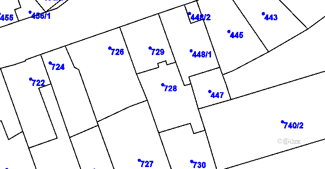Parcela st. 728 v KÚ Horka nad Moravou, Katastrální mapa