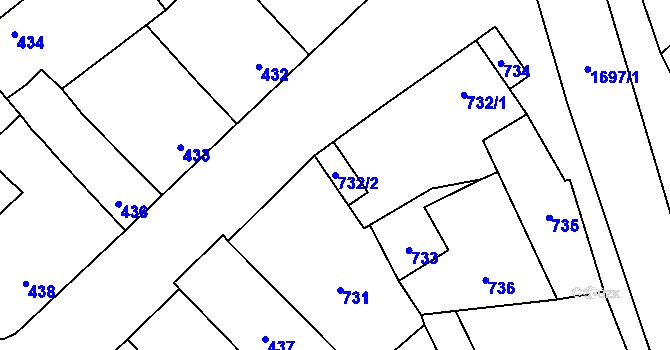 Parcela st. 732/2 v KÚ Horka nad Moravou, Katastrální mapa