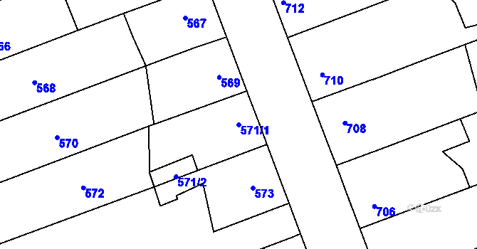 Parcela st. 571/1 v KÚ Horka nad Moravou, Katastrální mapa