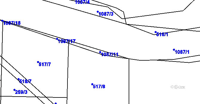 Parcela st. 1087/11 v KÚ Horky u Tábora, Katastrální mapa