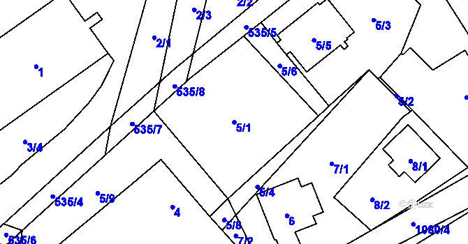 Parcela st. 5/1 v KÚ Horky u Tábora, Katastrální mapa