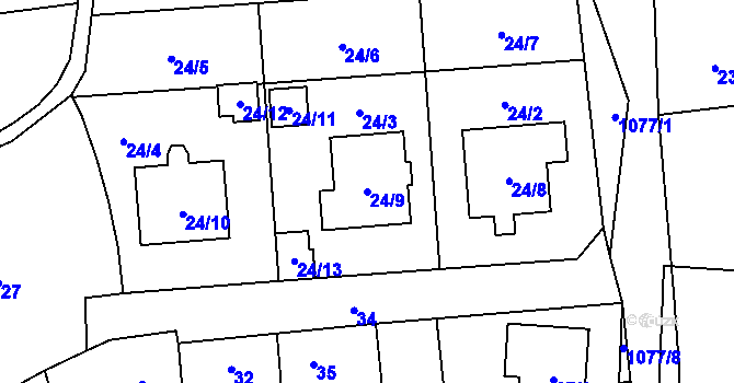 Parcela st. 24/9 v KÚ Horky u Tábora, Katastrální mapa