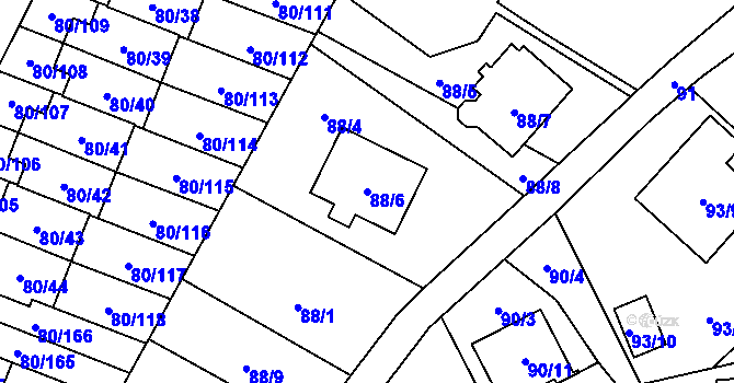 Parcela st. 88/6 v KÚ Horky u Tábora, Katastrální mapa