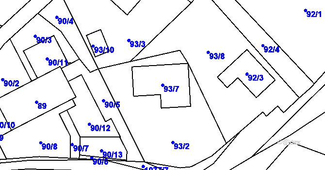 Parcela st. 93/7 v KÚ Horky u Tábora, Katastrální mapa