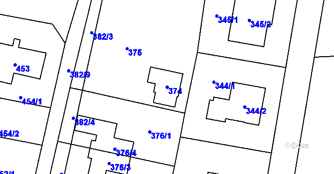 Parcela st. 374 v KÚ Horky u Tábora, Katastrální mapa
