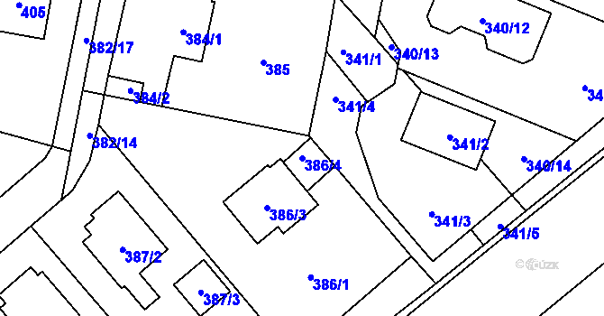 Parcela st. 386/4 v KÚ Horky u Tábora, Katastrální mapa