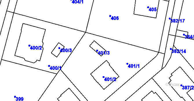 Parcela st. 401/3 v KÚ Horky u Tábora, Katastrální mapa